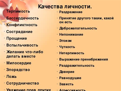 Личные качества и характеристики